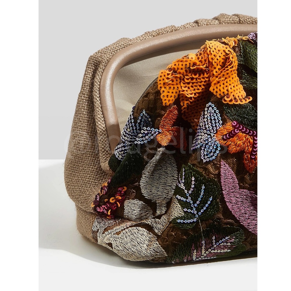 Sequined Floral Pattern Pouch Clutch Bag Multicolor - Picture 5 of 11